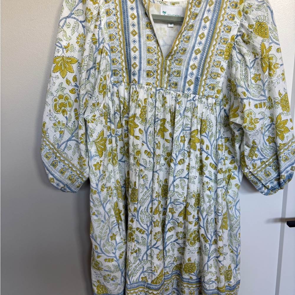Floral Bohemian Dress in Yellow and Blue
